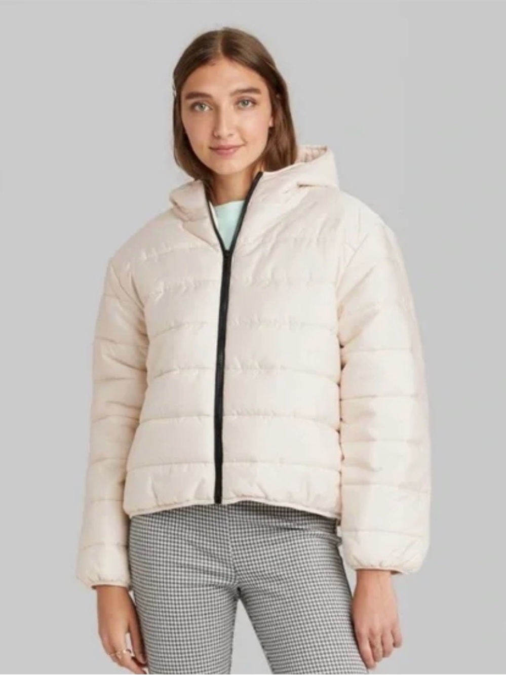 Wild Fable Cream Hooded Puffer Jacket